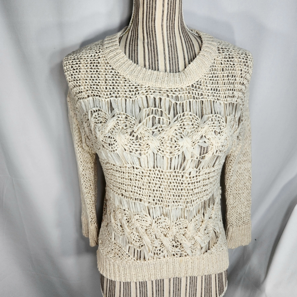 American Rag Cie 1984 Off White Knit Sweater Semi-Sheer Floral Print Back Medium